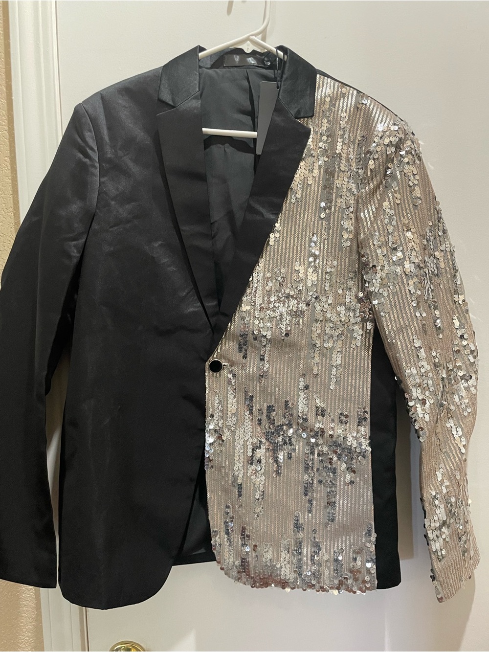 Men's Black and Champagne Sequin Blazer - Contemporary Two-Tone Jacket